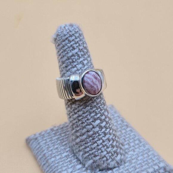 Size 7 Sterling Silver Rhodochrosite Stone ESPO Band Ring A5340 - Picture 2 of 8